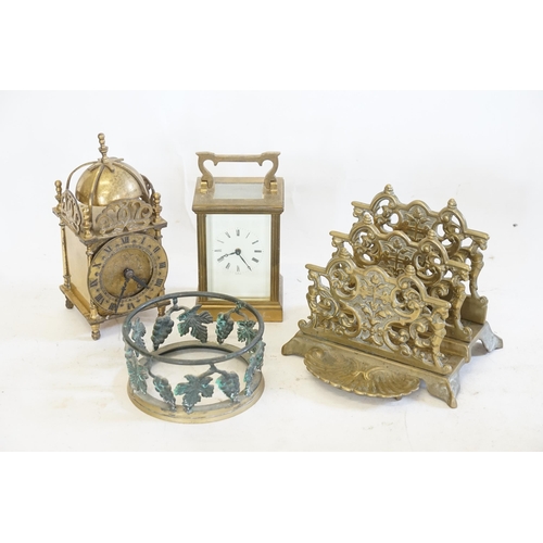 278 - A French Brass Cased Carriage Clock, a Lantern Clock & various metal ware.