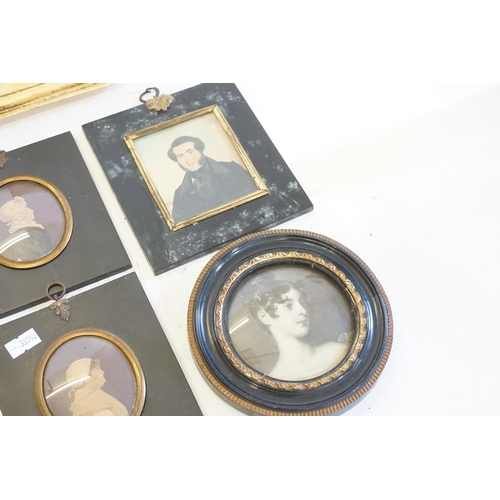 358 - A Large Family Collection of Miniatures from 1800-1820 contained in Black Lacquered Frames. (12 + Me... 