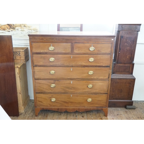 489 - A Large Georgian Mahogany Greek Key & Barbers Pole inlaid Sectional Chest of Two Short & Four Long D... 