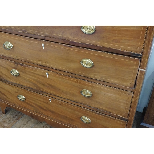 489 - A Large Georgian Mahogany Greek Key & Barbers Pole inlaid Sectional Chest of Two Short & Four Long D... 