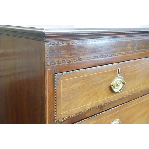 489 - A Large Georgian Mahogany Greek Key & Barbers Pole inlaid Sectional Chest of Two Short & Four Long D... 