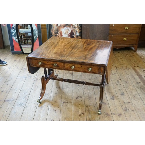 492 - A Regency design Drop-Flap Mahogany Sofa Table fitted with Two Drawers & on Castors. Measuring: 145c... 