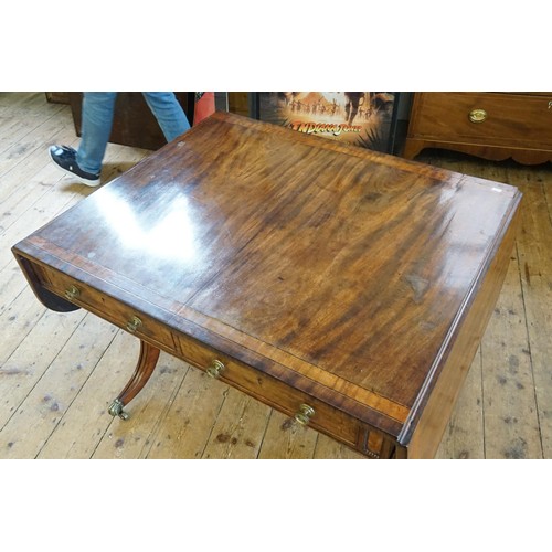 492 - A Regency design Drop-Flap Mahogany Sofa Table fitted with Two Drawers & on Castors. Measuring: 145c... 