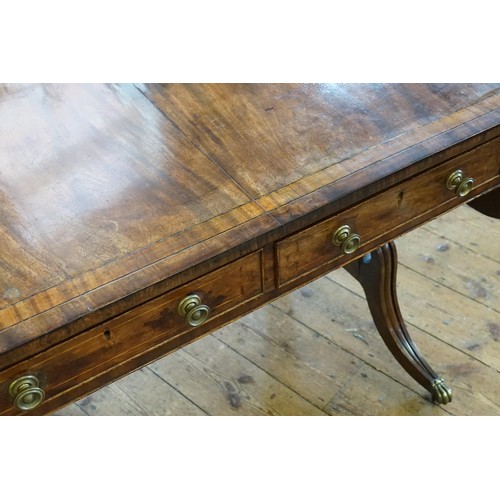 492 - A Regency design Drop-Flap Mahogany Sofa Table fitted with Two Drawers & on Castors. Measuring: 145c... 