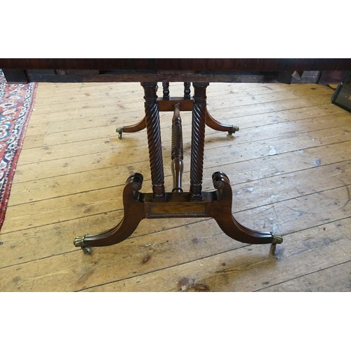 492 - A Regency design Drop-Flap Mahogany Sofa Table fitted with Two Drawers & on Castors. Measuring: 145c... 