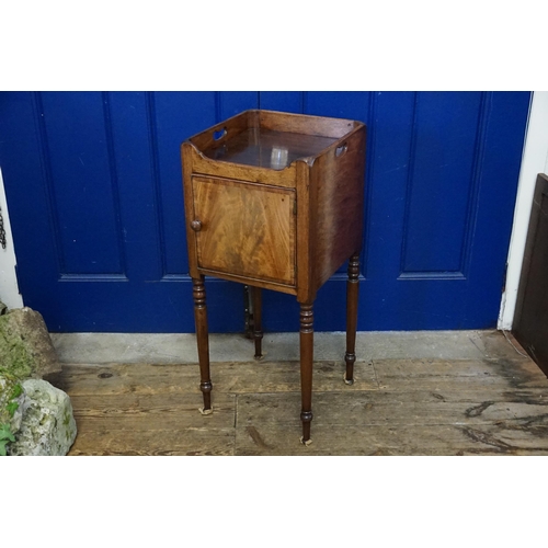 499 - A Georgian Mahogany Tray Topped Bedside Table fitted a single door with turned legs. Measuring: 36cm... 