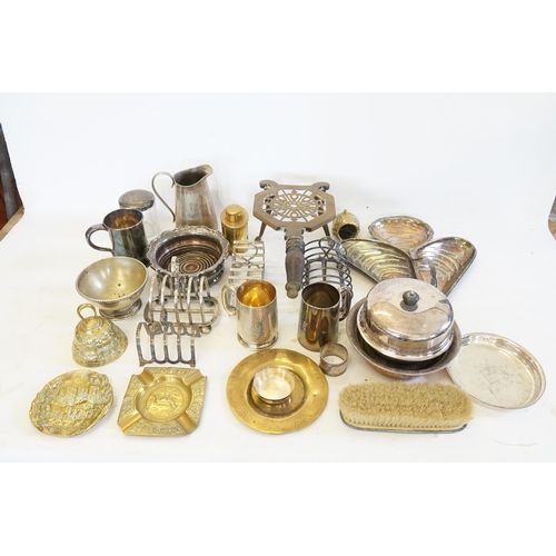 121 - A Silver Topped Scent Bottle, Silver Plated Toast Racks, Trivet, Muffin Dish, etc.