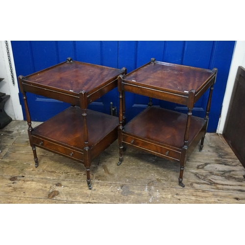 471 - A Pair of Mahogany Night Tables resting on Castors & fitted with a Drawer. Measuring: 46cms square x... 