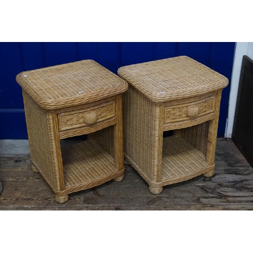 473 - A Pair of Wickerwork Bedside Cupboards. Measuring: 46cms across x 46cms deep x 60cms high.