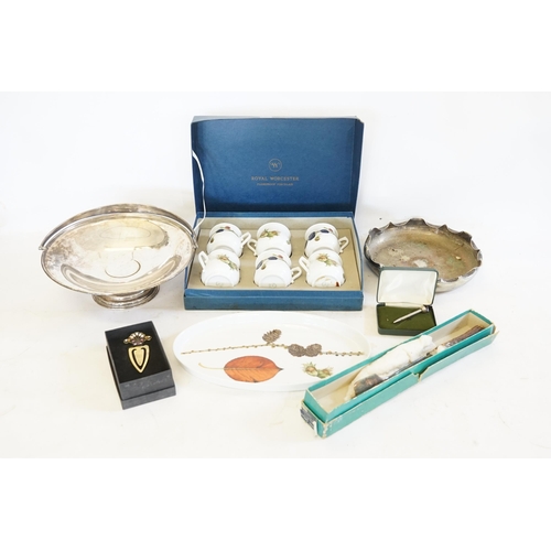 791 - A Royal Worcester Chocolate Set with Tray in Original Box, Two Silver Plated Dishes, a Silver Tee, e... 