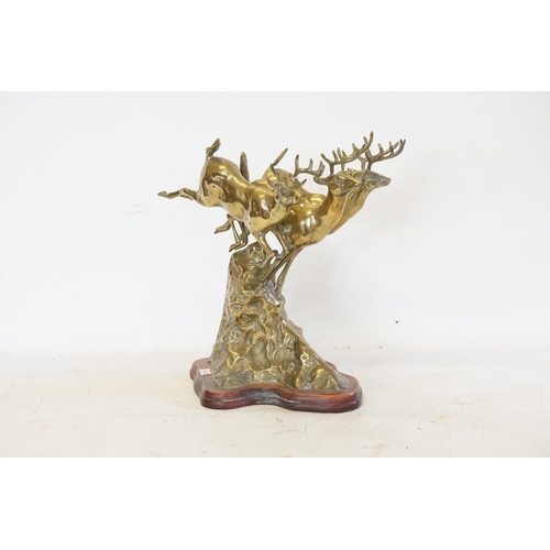 334 - A Brass Study of Three Stags. Measuring: 30cms High.