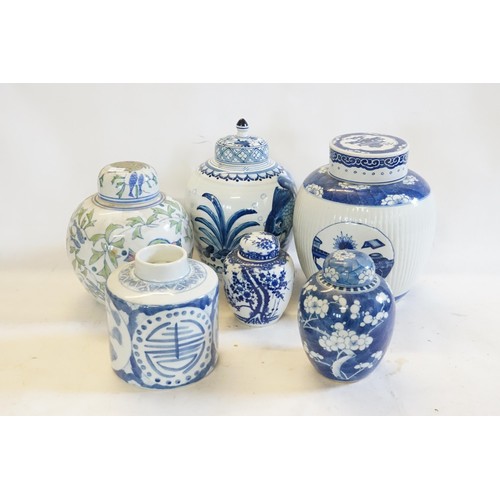 296 - Six various Chinese Blue & White Ginger Jars of various patterns & Forms.