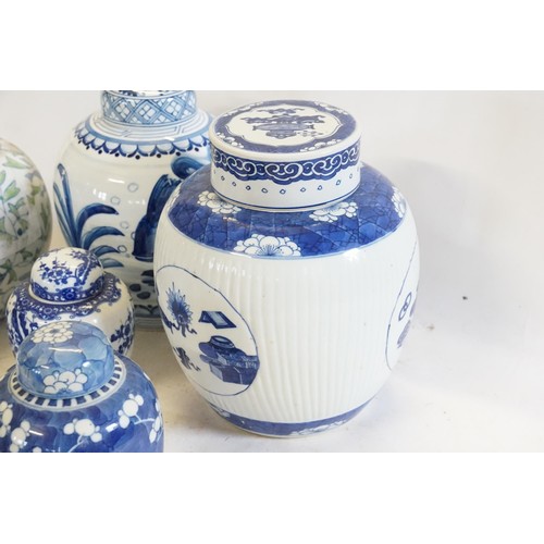 296 - Six various Chinese Blue & White Ginger Jars of various patterns & Forms.