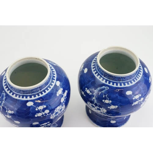 297 - A Pair of Chinese Blue & White Hawthorn pattern Ginger Jars with Covers. Measuring: 32cms high.