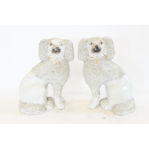 335 - A Pair of Staffordshire Flatback Dog Ornaments with Rustic Glaze & Gilt Decorations. Measuring: 28cm... 