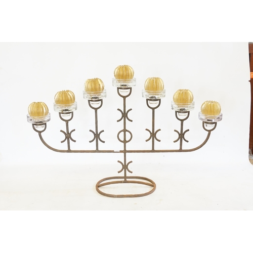 343 - A 1970s Glass & Iron Seven Branch Candelabra. Measuring: 72cms x 43cms.