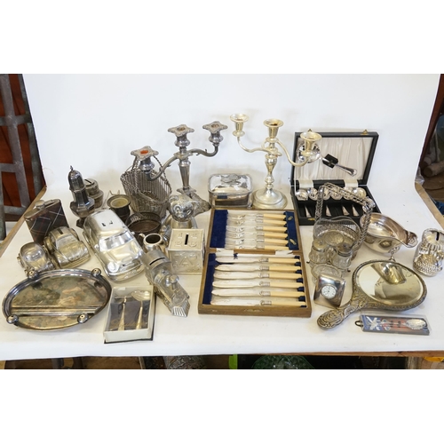 114 - A Collection of Silver Plated items to include a Sardine Dish, Ink Stand, Modern Money Boxes, Candel... 