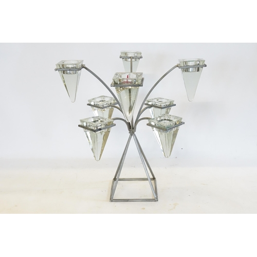 606 - A 1970s Glass & Iron Eight Branch Candelabra.