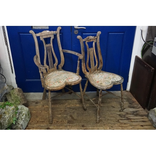 468 - Two Lyre Backed Occasional Chairs resting on turned legs.