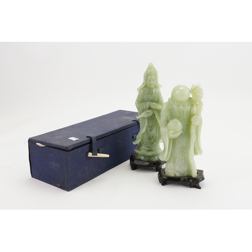 302 - A Chinese Jade Study of a Monk & one other of a Sage. One in Original Box.