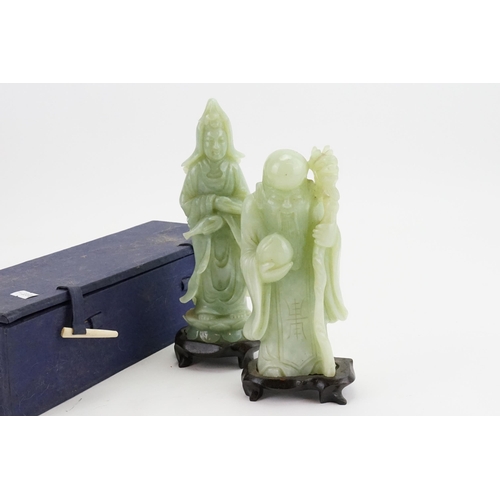 302 - A Chinese Jade Study of a Monk & one other of a Sage. One in Original Box.