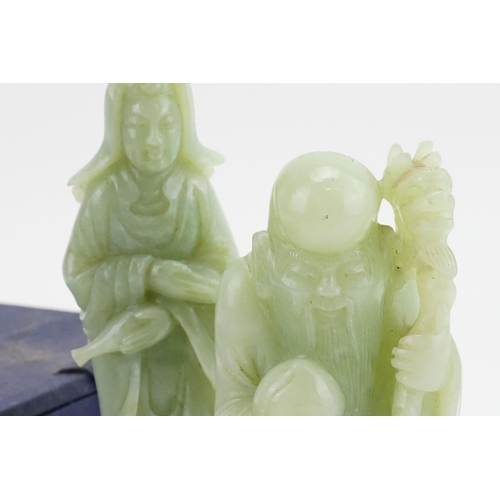 302 - A Chinese Jade Study of a Monk & one other of a Sage. One in Original Box.