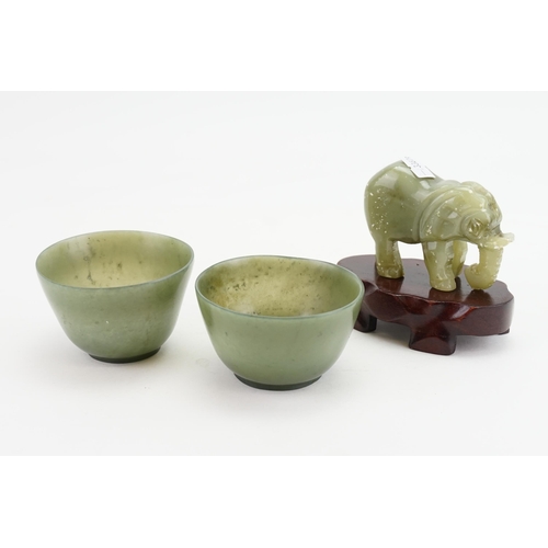 303 - Two Circular Turned Hardstone Bowls & a study of an Elephant.