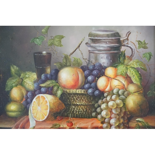 665 - An Vintage Oil on Board Painting of a Table with Fruit in a Gilt Frame. Measuring: 40cms x 36cms.