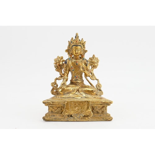 341 - A Gilt Metal Study of the Enlightened Buddha with slight colouring. Measuring: 17cms High.