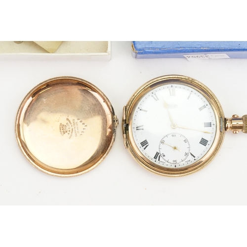 214 - A Gold plated Imshi Pocket Watch with an empress case, white enamelled face & sub second dial. (AF).