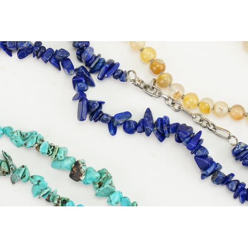 192 - A collection of beaded necklaces, including possible amber, turquoise, lapis etc.