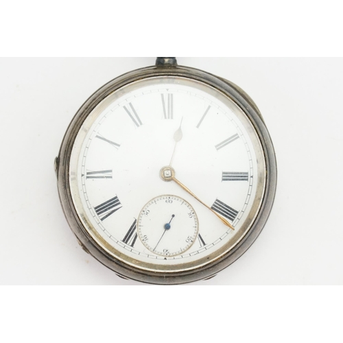 212 - A Silver white enamelled Sub second dial pocket watch with a Silver chain.