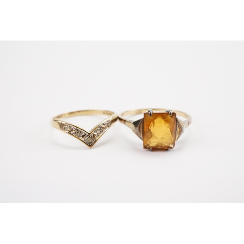 143 - A 9ct Gold Citrine set Ring along with a 9ct Gold Diamond Ring. Weight 2.4g.