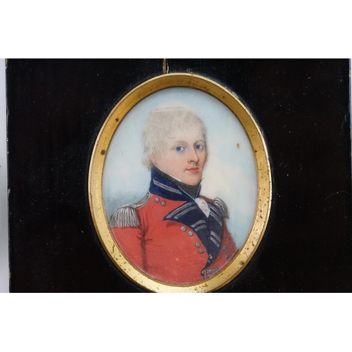 349 - A Collection of Three Georgian miniatures, one mounted in a rose gold colour case, brass & frame. Th... 