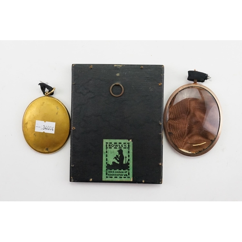 349 - A Collection of Three Georgian miniatures, one mounted in a rose gold colour case, brass & frame. Th... 