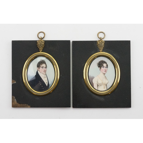 350 - A Pair of Hand Painted George III Husband & Wife miniatures of Anthony Bateson (1724-1819) & Agnes L... 