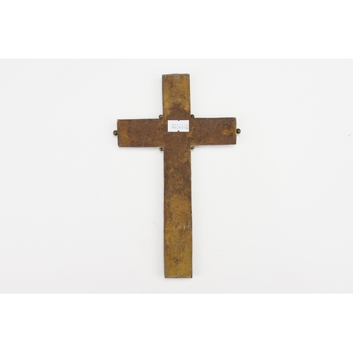 203 - A large Italian Iron mounted Cross in Micro Mosaic on a white & green background decorated with garl... 