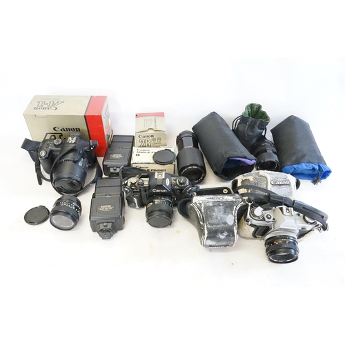 751 - Two Canon Cameras in Original Cases to include 2 x AE1 FD50mm 1.18SC, a Panasonic Mega D1S DMC FZ250... 