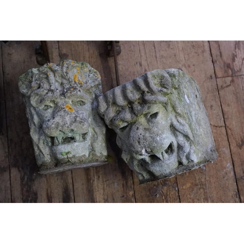 578 - A Pair of interesting Lion Gargoyle Ornaments with Fangs & Lions Manes. Each Measuring: 26cms high.