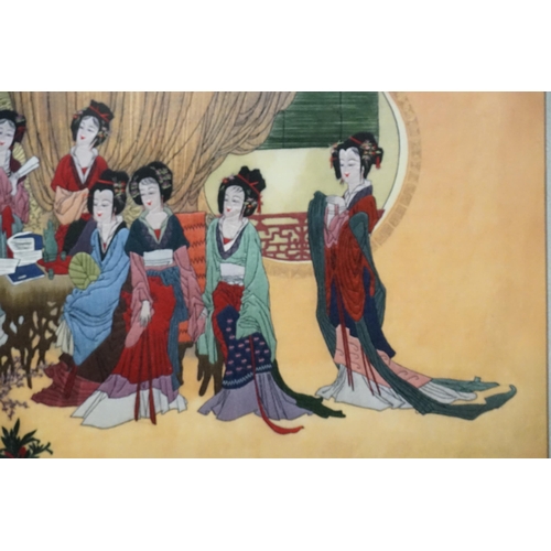 289 - A Chinese Embroidered Silk panel depicting a Musical Recital with Eleven Girls in attendance, Framed... 