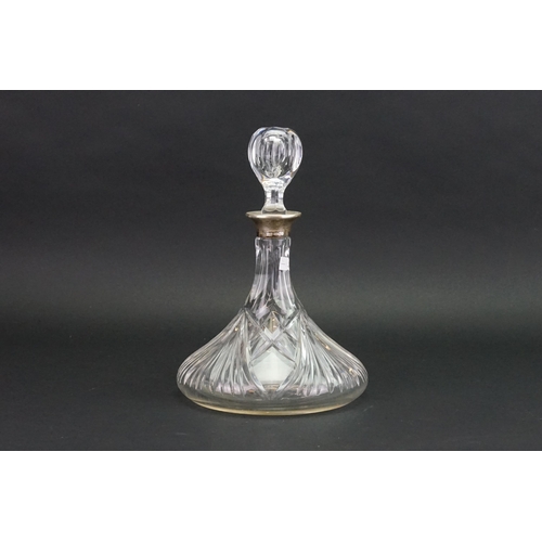 90 - A Silver Topped Ship's Decanter & Stopper.