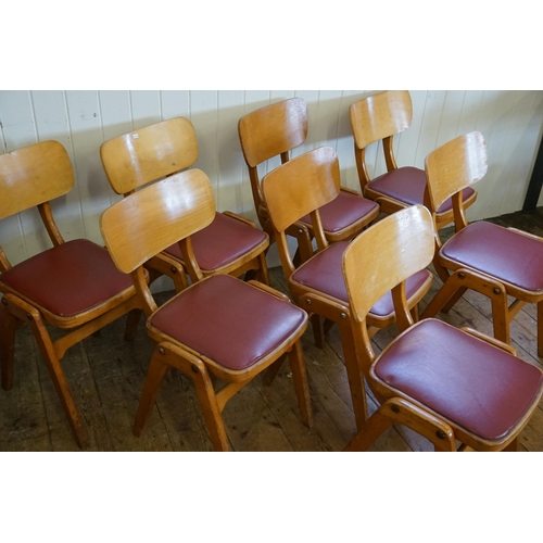 538 - A Set of 8 Plywood & Jointed Kitchen Chairs in the 1950s style with Rexine Seats & Metal Studs.