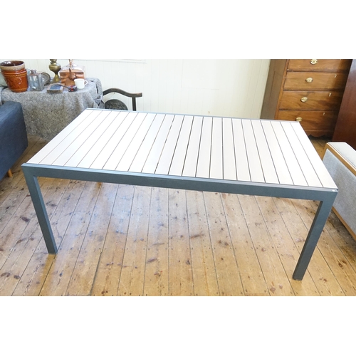 574 - An Extending Grey & Wood Effect Garden Table. Measuring: 268cms Long x 101cms across. (Total Extende... 