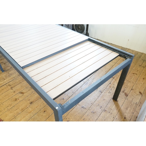 574 - An Extending Grey & Wood Effect Garden Table. Measuring: 268cms Long x 101cms across. (Total Extende... 