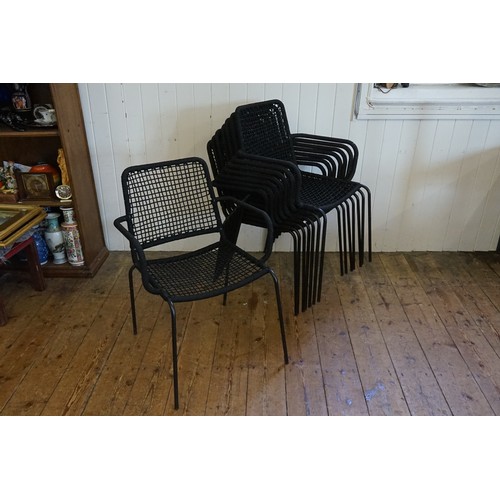 576 - A Set of 8 Black Rope Work & Metal Garden Chairs resting on Black Legs.