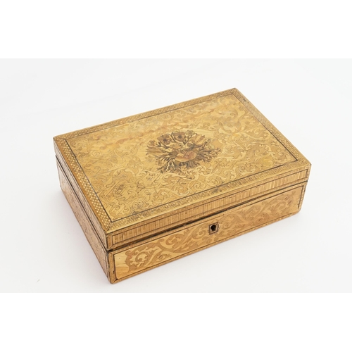 402 - A Title Heading of Straw work. Neapolitan period Needlework Box with a Glass Mirrored back, Floral C... 