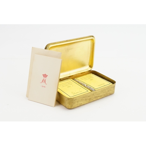 617 - A 1914 Princess Mary's Christmas Fund Brass Cigarette Box containing Cigarettes with envelope.