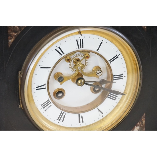 282 - A Victorian Slate & Marble Drawing Room Clock with an enamelled dial & Visible escapement.