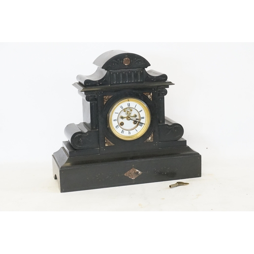 282 - A Victorian Slate & Marble Drawing Room Clock with an enamelled dial & Visible escapement.