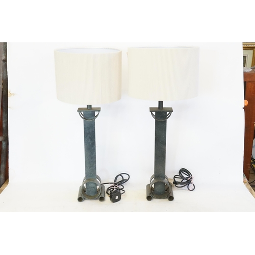 339 - A Pair of 1970s Brutalist metal lamps with shades. Measuring: 45cms High. (66cms with shade).